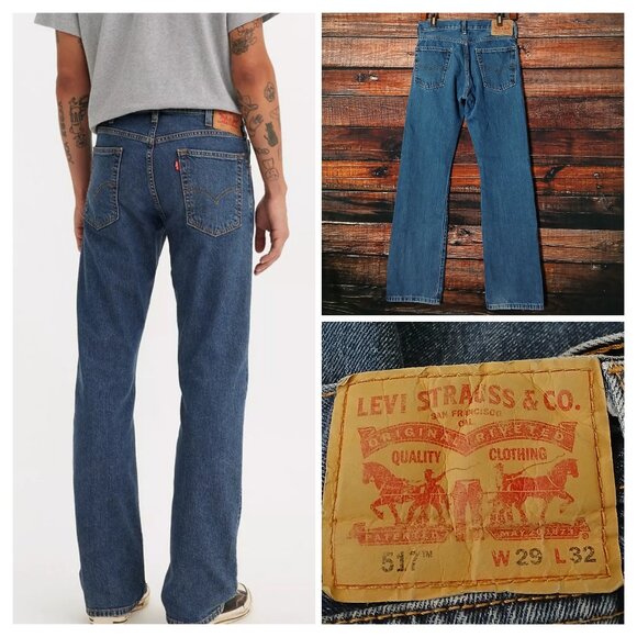 Levis Jeans 517 Mens 29X32 Boot Cut Dark Wash Blue Denim 100% Cotton Red Tab - Picture 1 of 9